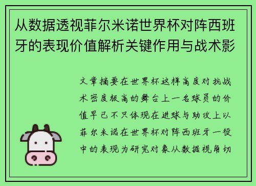 从数据透视菲尔米诺世界杯对阵西班牙的表现价值解析关键作用与战术影响 从数据透视菲尔米诺世界杯对阵西班牙的表现价值解析关键作用与战术影响